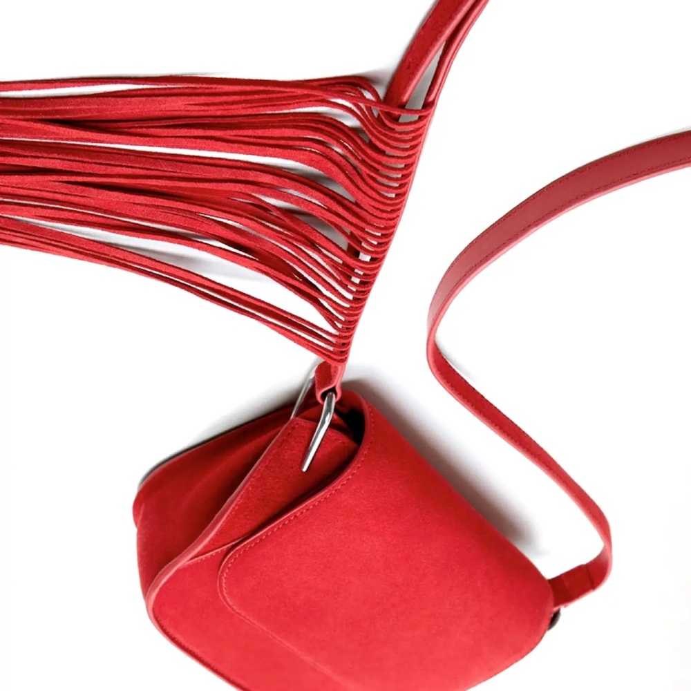 RED SUEDE FRINGE CROSSBODY BAG BY MANGO… NEW WITH TAGS.